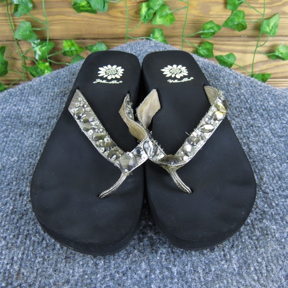 Yellow Box Women's Ruby Flip Flop‎ Gold Leather Sz 7.5 Medium Gently Used 2025 - Picture 2 of 6